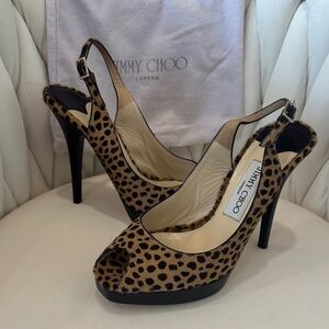 Jimmy Choo Cheetah Print Peep-Toe Heels made with pony hair